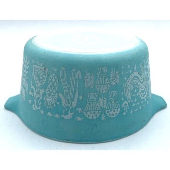 Vtg Pyrex Butterprint Amish Turquoise Cinderella Casserole Dish Bowl #473 1 Qt - Picture 3 of 8